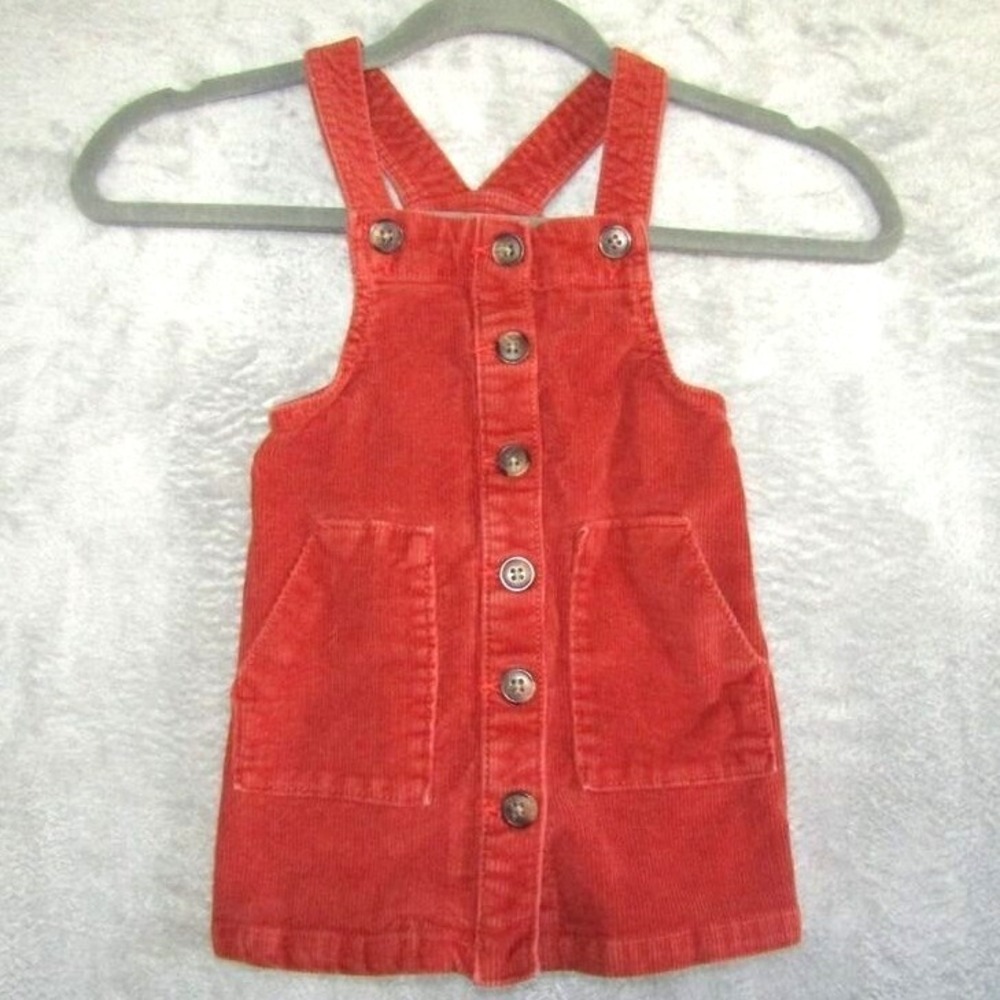 Wonder Nation Toddler Girls 2T Corduroy‎ Overall Dress Button Front Orange